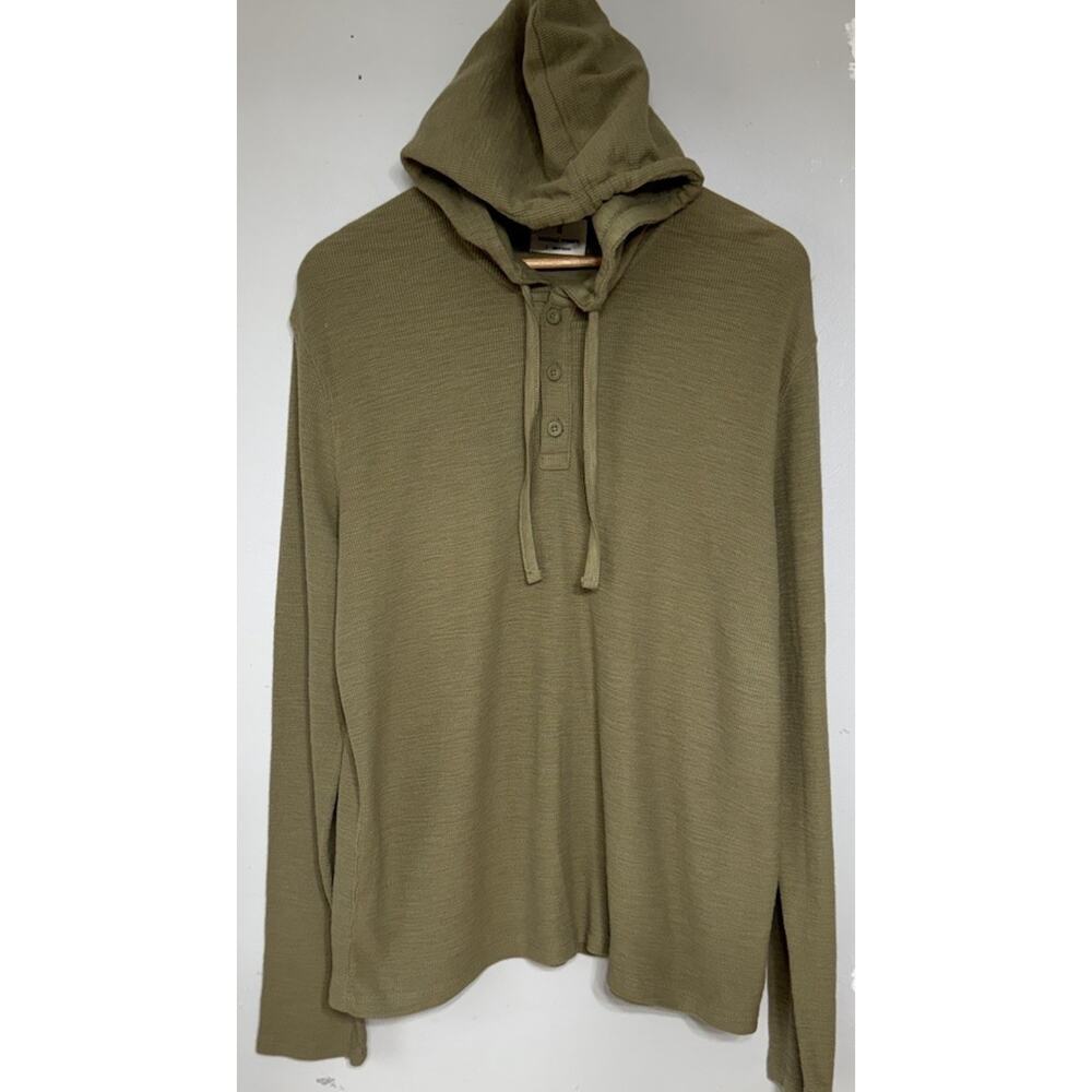 Mutual Weave Mens Long Sleeve Henley Hoodie Shirt Size Large Sage Green NEW